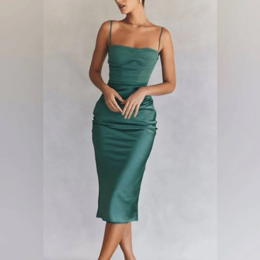 House of CB Teal Midi Dress with Spaghetti teia forest drap dress small s Straps - Picture 3 of 10